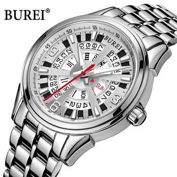 BUREI Prekės ženklo Mados Mechaninis laikrodis Vyrams Prabanga Vandeniui Kalendoriaus Verslo Automatinis Laikrodžiai Suknelė Laikrodis Montre Homme 0