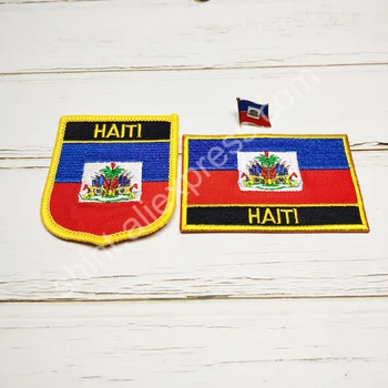 Haityje Nacionalinės Vėliavos Siuvinėjimo Pleistrai Ženklelis Shield Ir Kvadrato Formos Pin Vieną Rinkinį Apie Audinio Raištį Kuprinė Dekoracija Dovanos